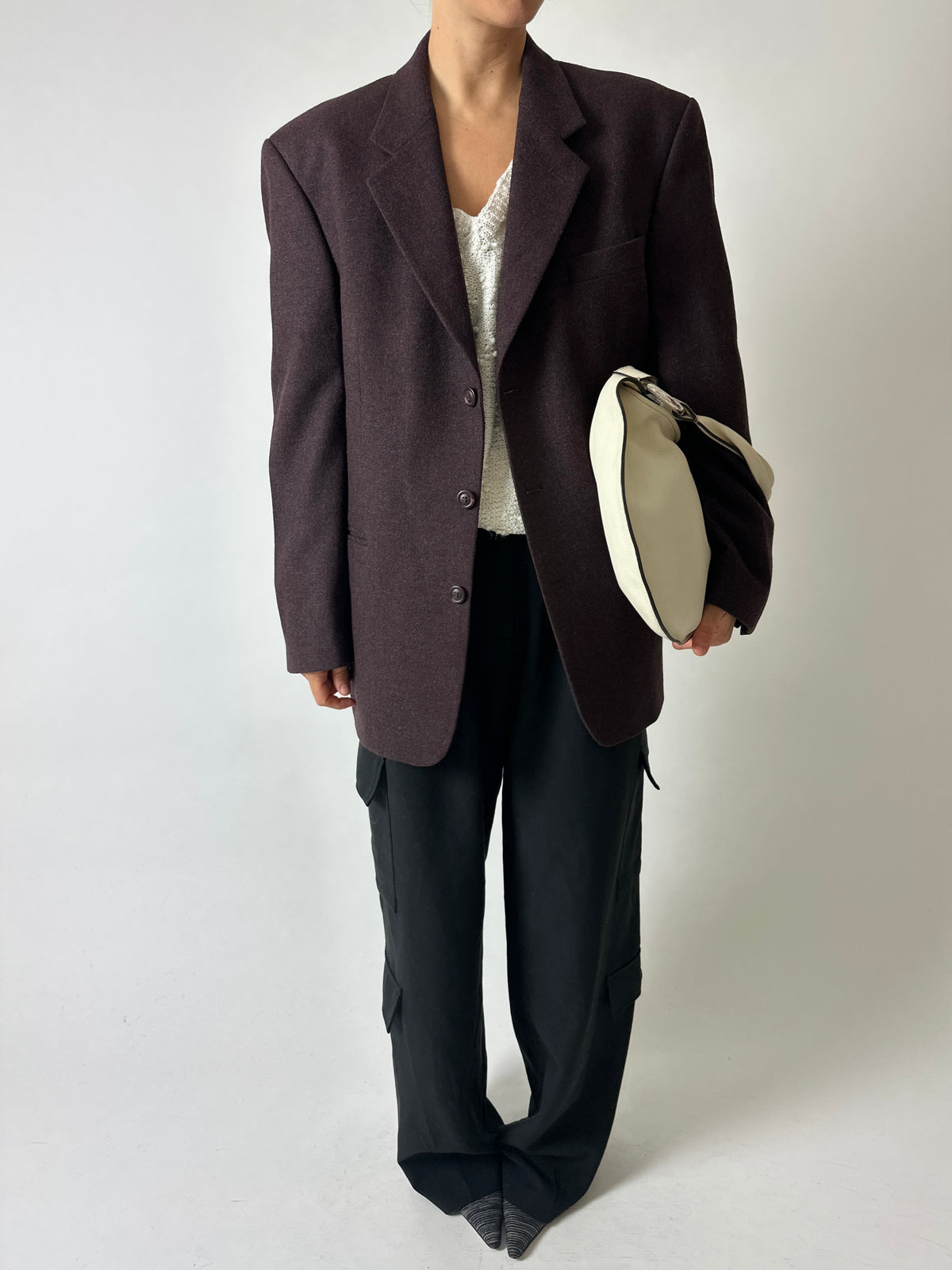 Oversized woven blazer | Aubergine