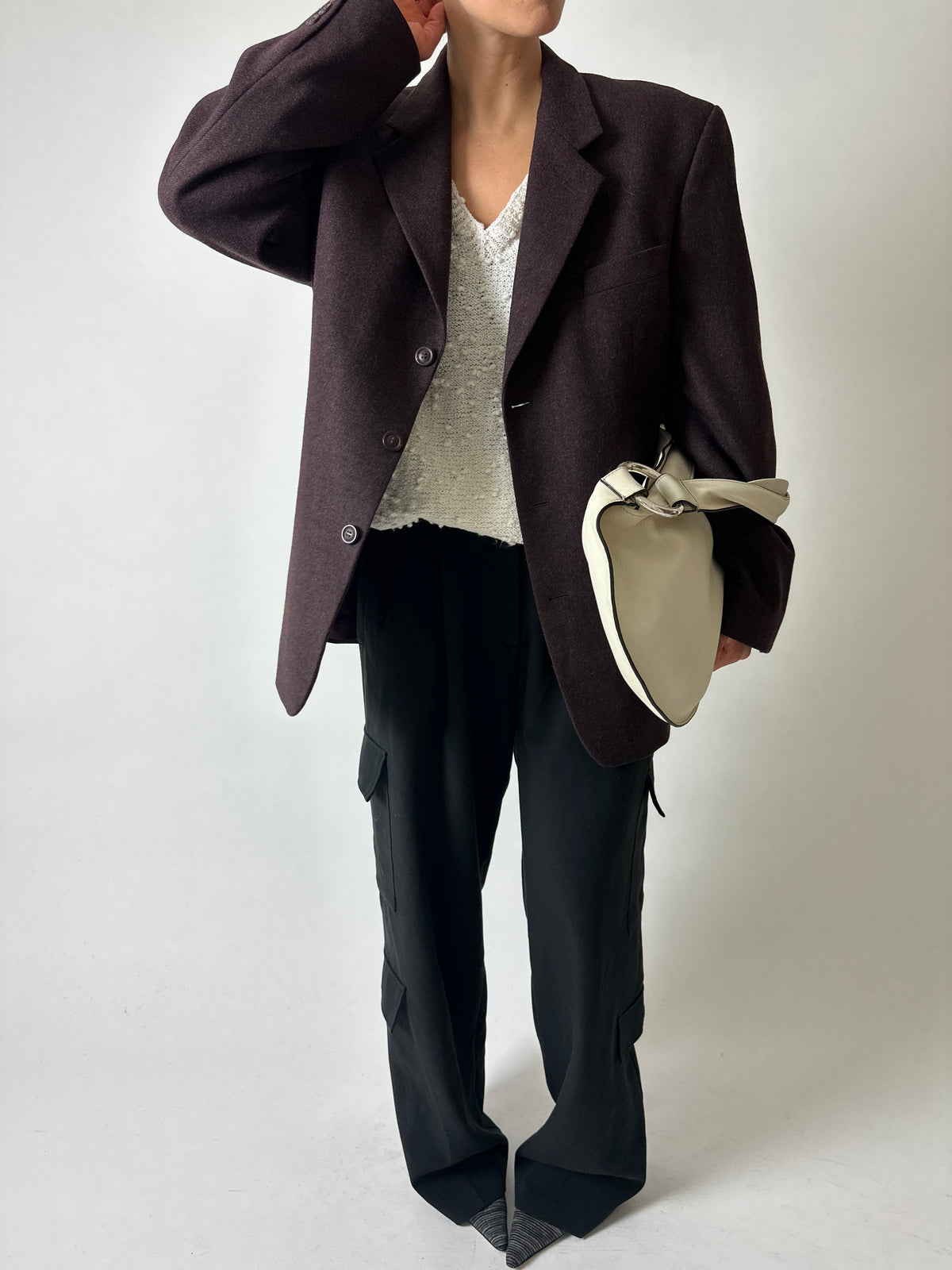 Oversized woven blazer | Aubergine