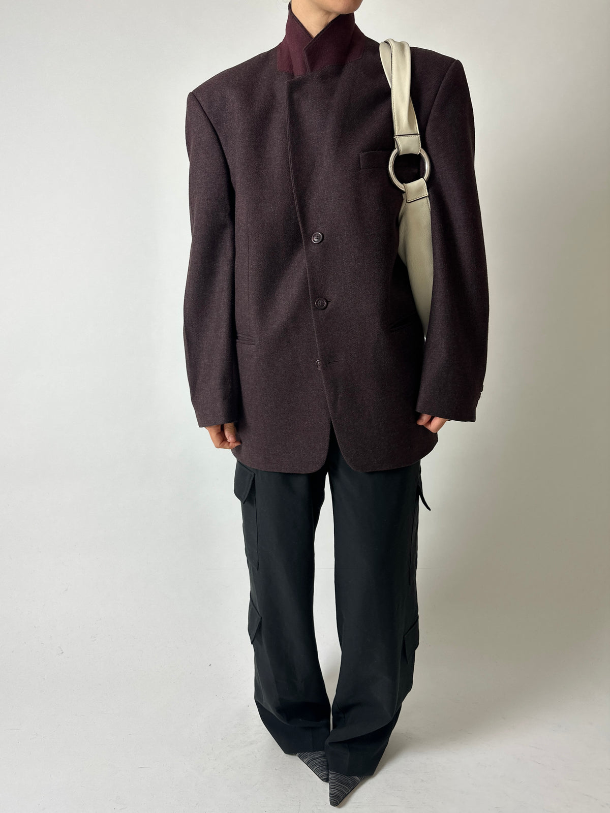 Oversized woven blazer | Aubergine