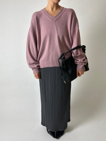 Cashmere silk v-neck jumper | Dusty Mauve