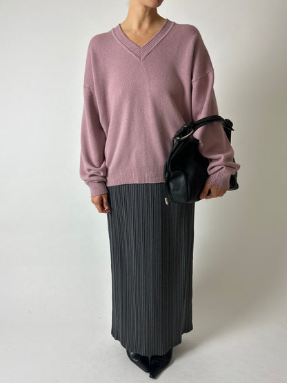 Cashmere silk v-neck jumper | Dusty Mauve