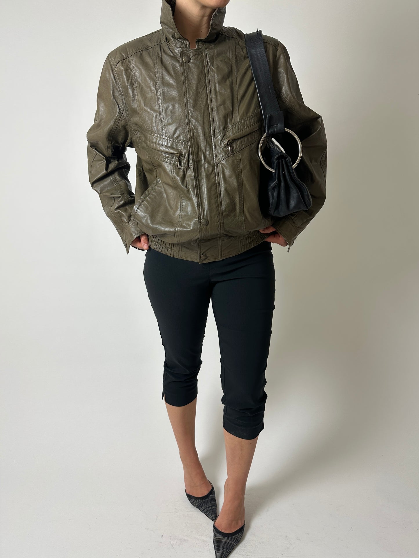 Leather bomber jacket | Green