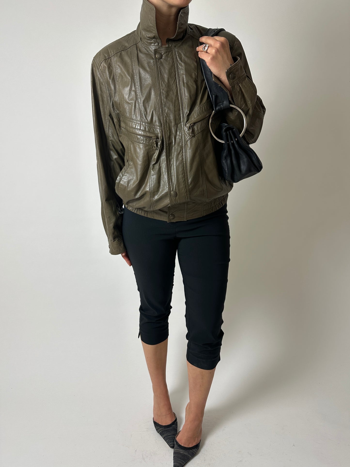 Leather bomber jacket | Green