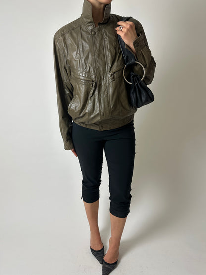 Leather bomber jacket | Green
