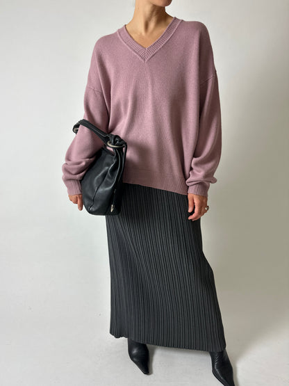 Cashmere silk v-neck jumper | Dusty Mauve