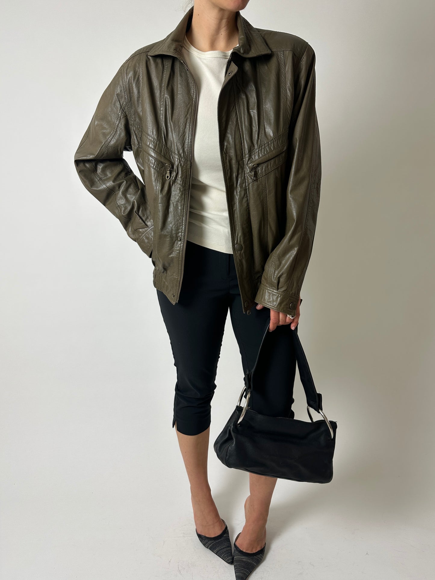 Leather bomber jacket | Green