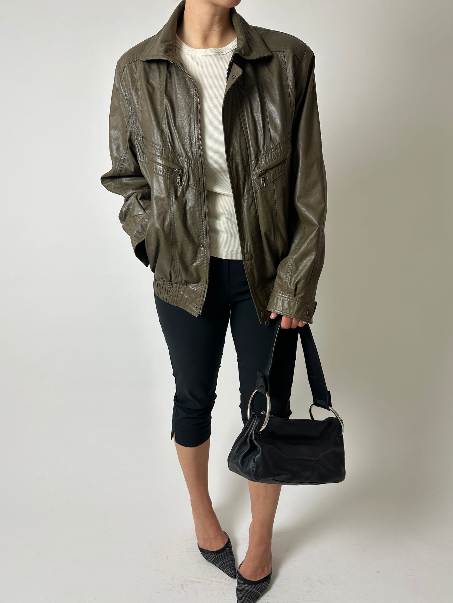 Leather bomber jacket | Green