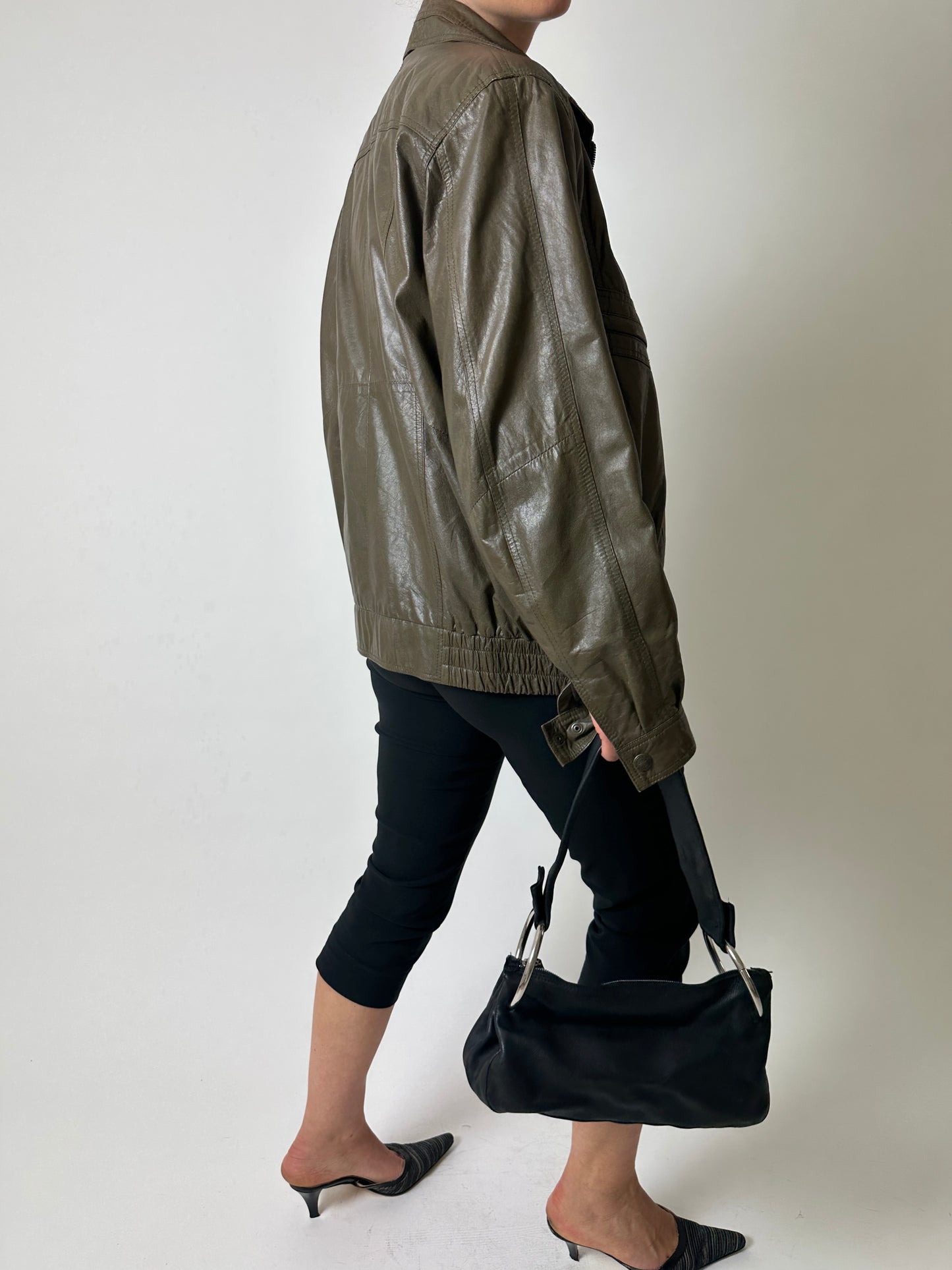 Leather bomber jacket | Green