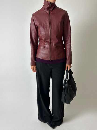 Fitted leather jacket | Burgundy