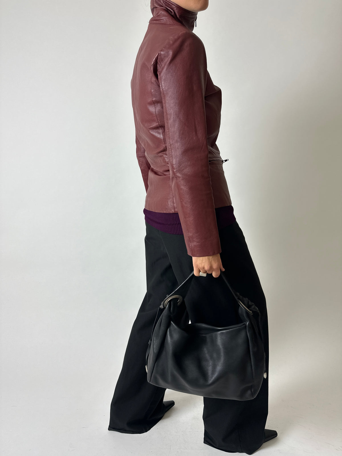 Fitted leather jacket | Burgundy