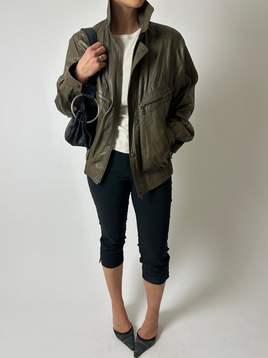 Leather bomber jacket | Green