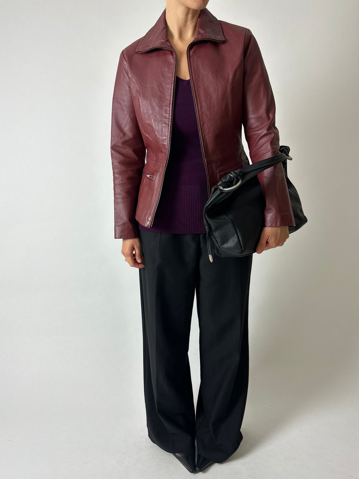 Fitted leather jacket | Burgundy