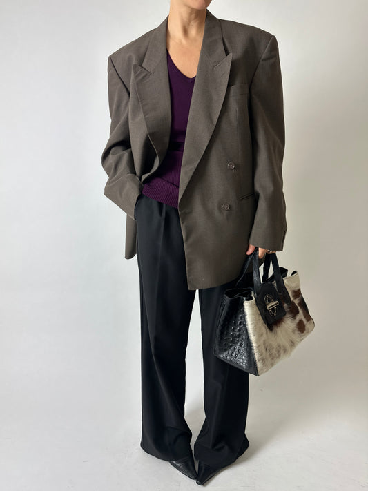 Oversized checked blazer | Soft taupe