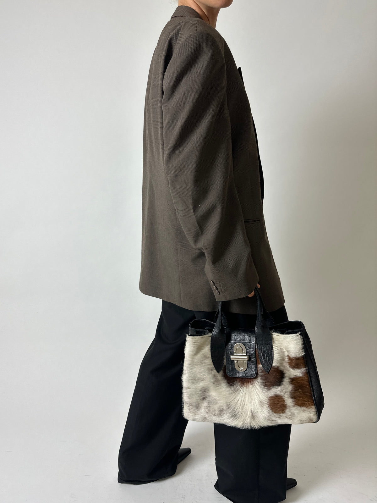 Oversized checked blazer | Soft taupe