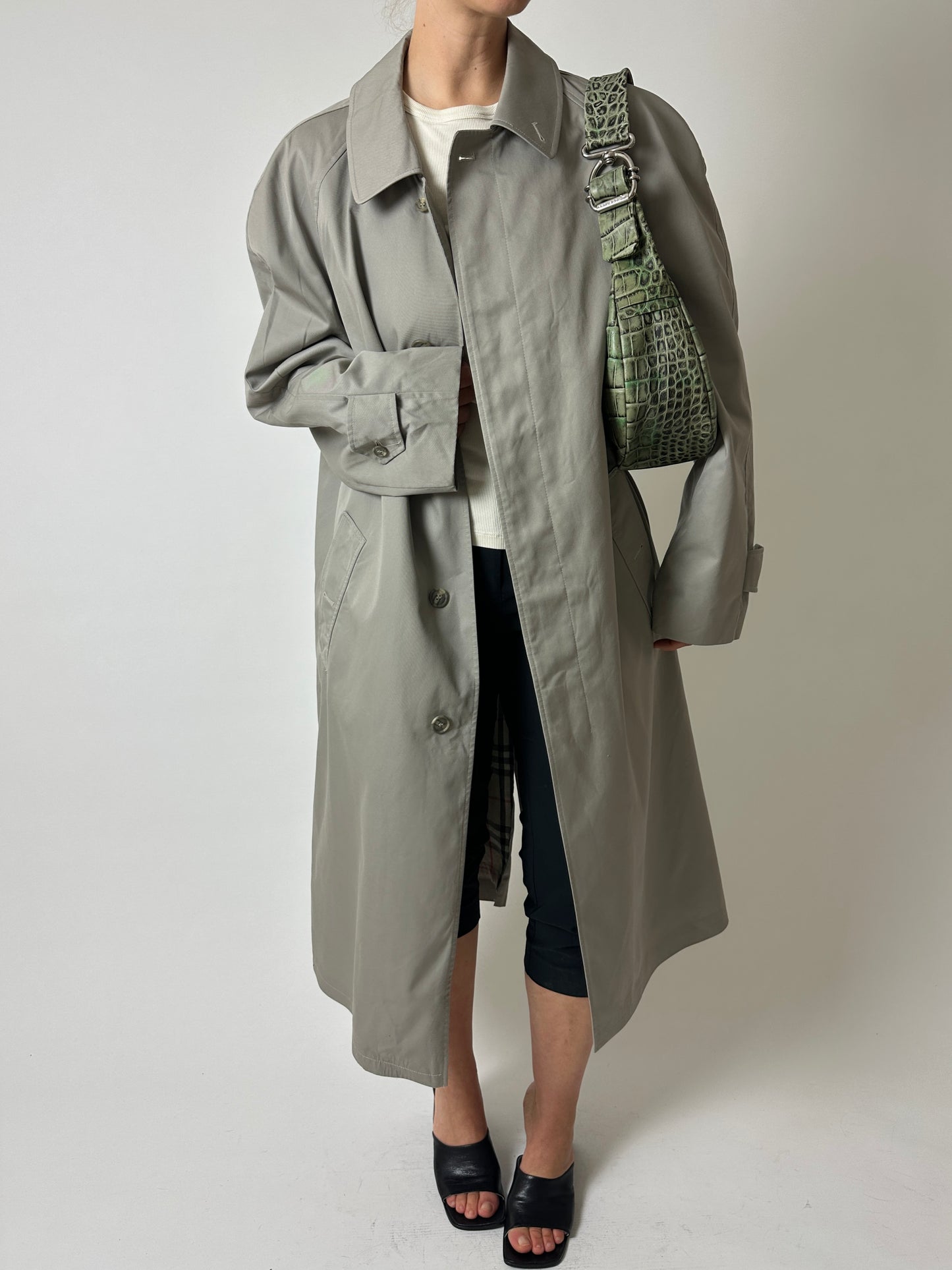 Long mac coat | Grey / beige