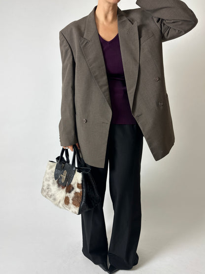 Oversized checked blazer | Soft taupe