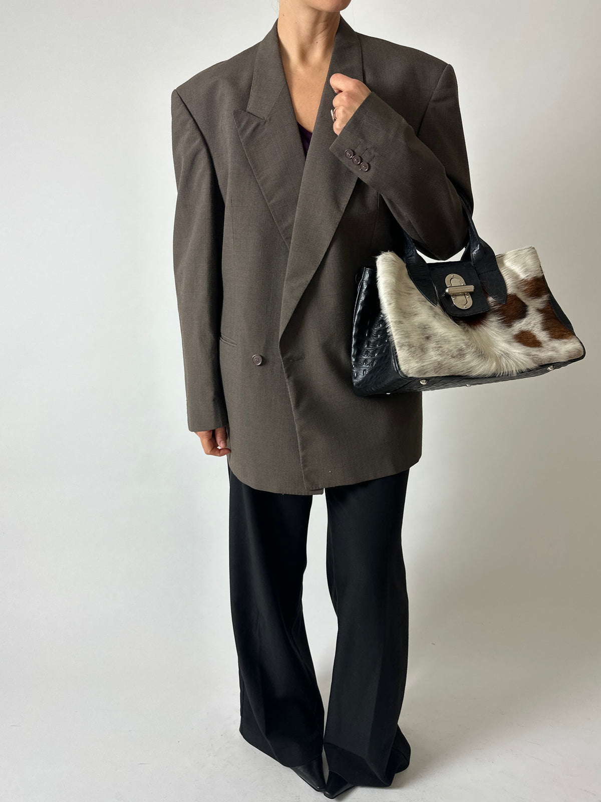 Oversized checked blazer | Soft taupe