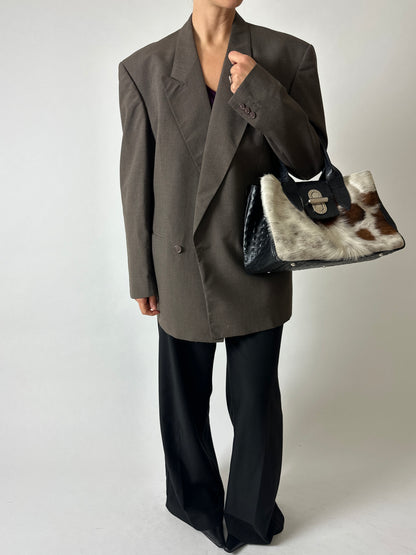 Oversized checked blazer | Soft taupe