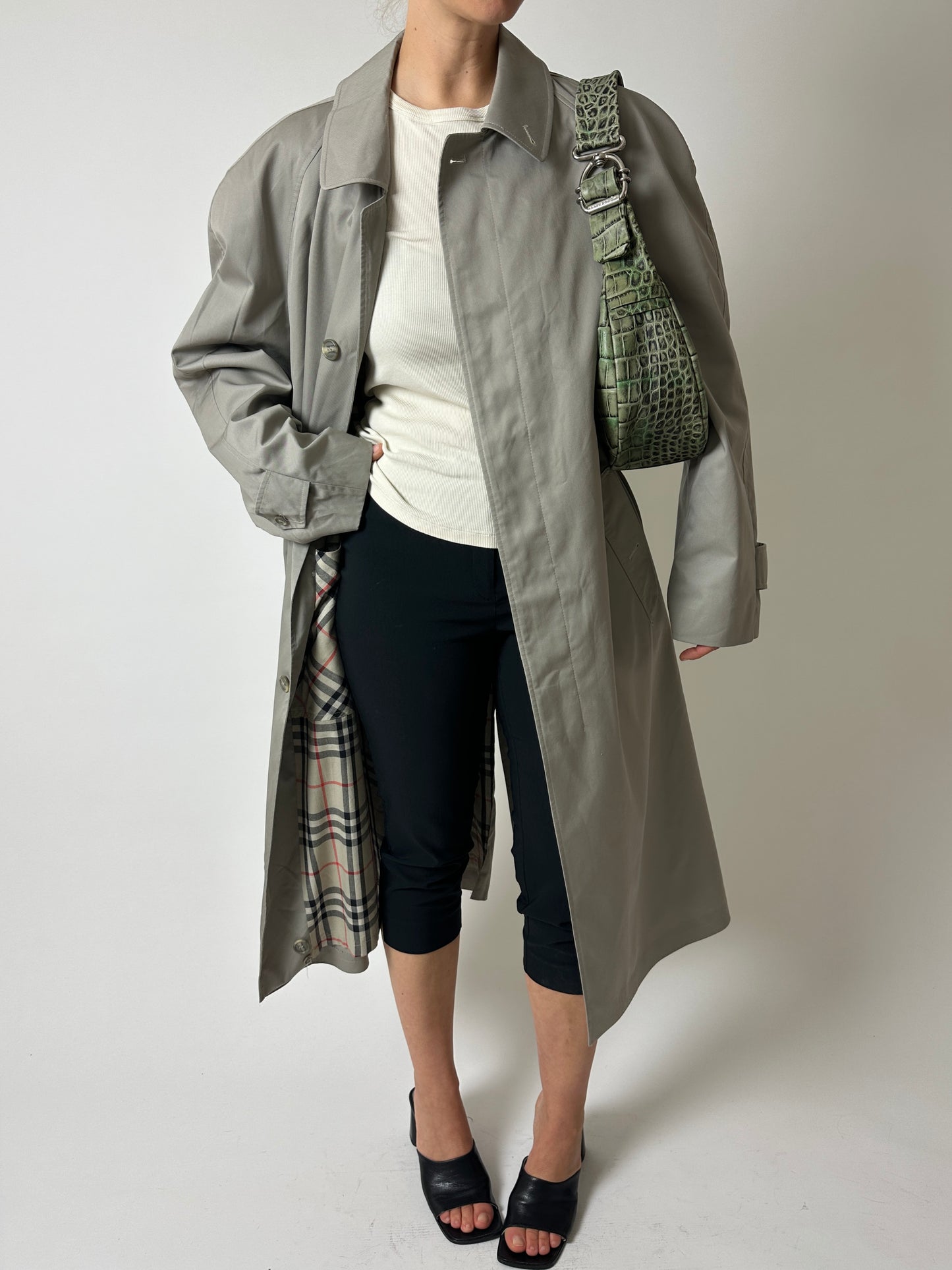 Long mac coat | Grey / beige