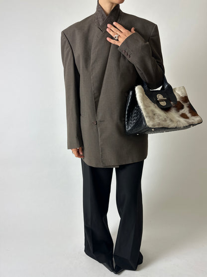 Oversized checked blazer | Soft taupe