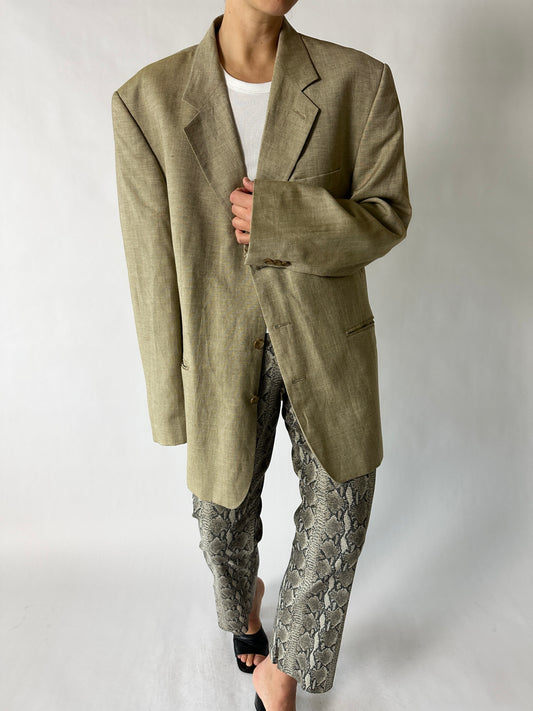 Linen wool blend blazer | Dark olive