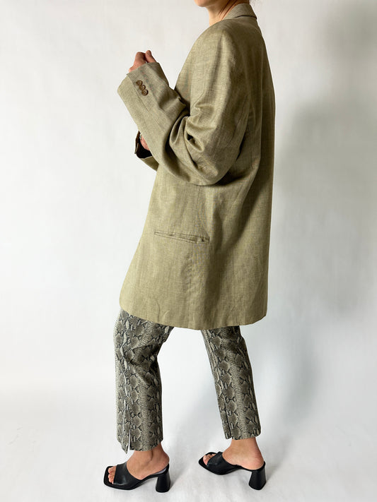 Linen wool blend blazer | Dark olive