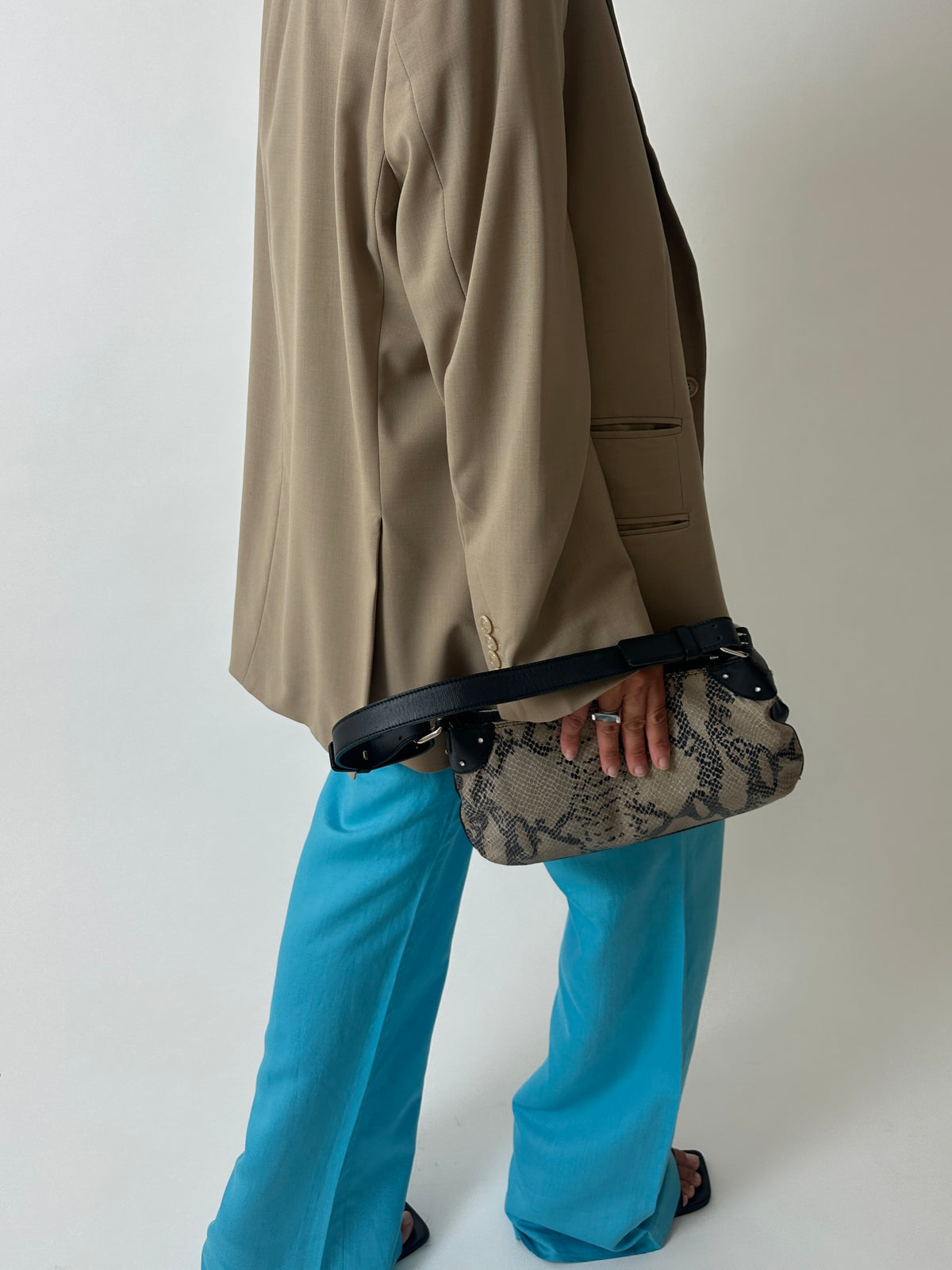 Snake leather bag | Beige / Black