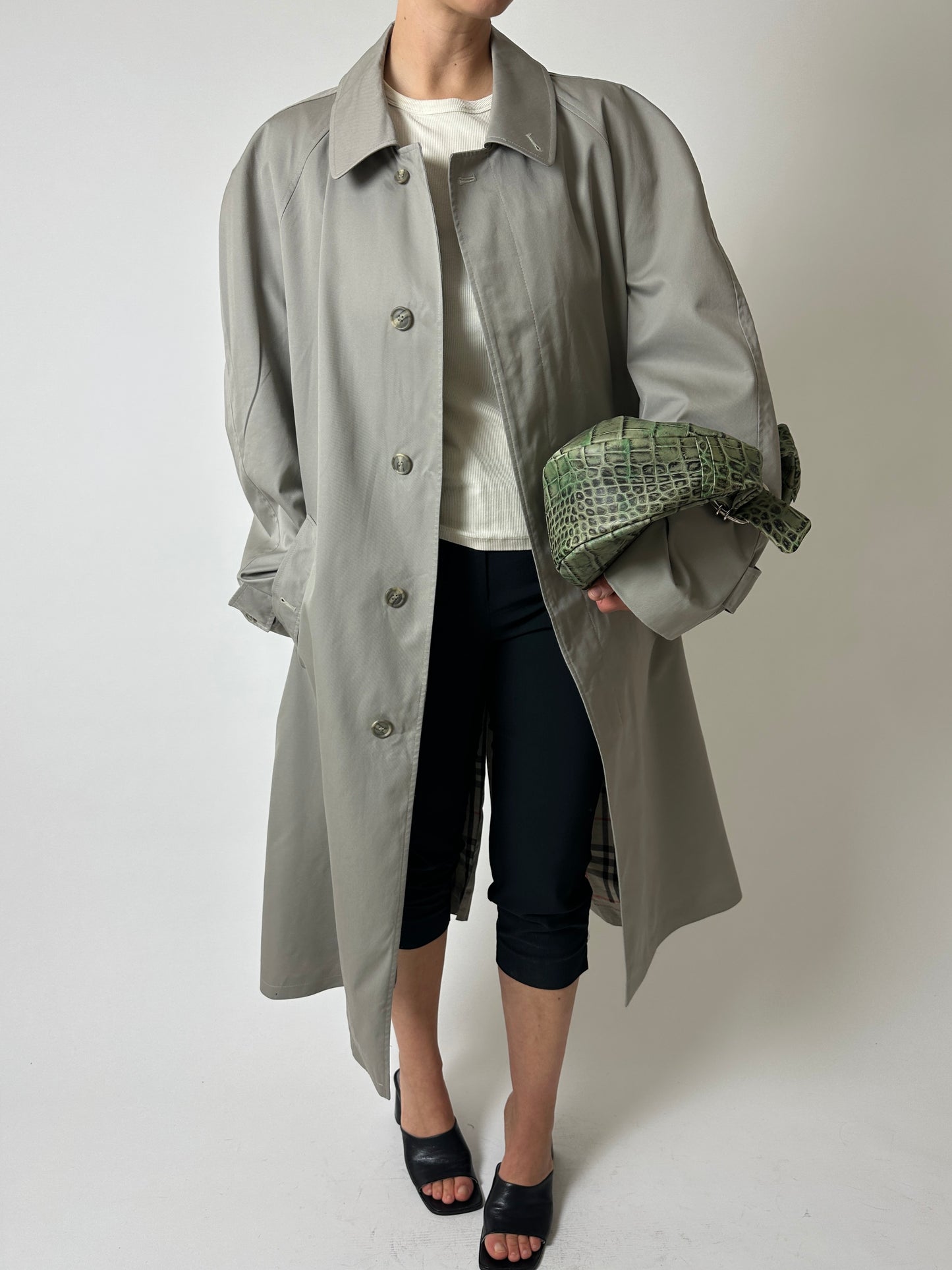 Long mac coat | Grey / beige