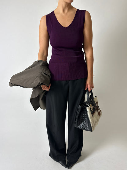 V-neck knit top | Aubergine