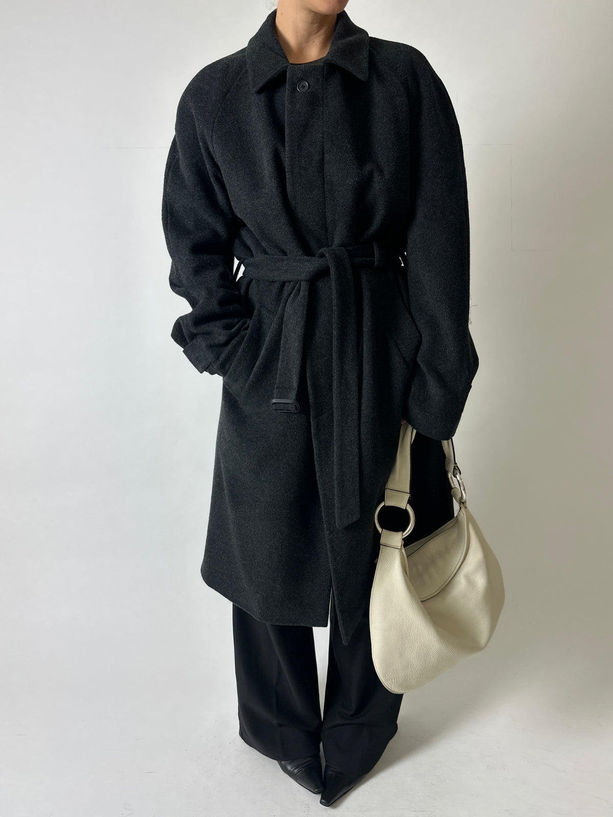 Wool belted coat | Dark grey