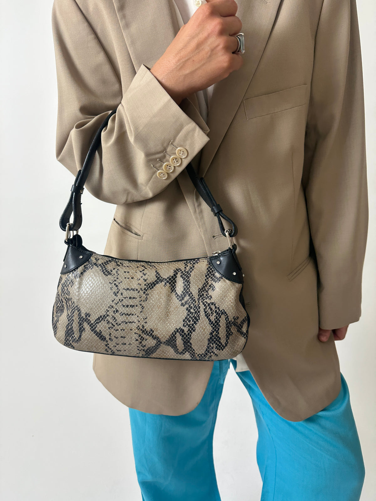 Snake leather bag | Beige / Black