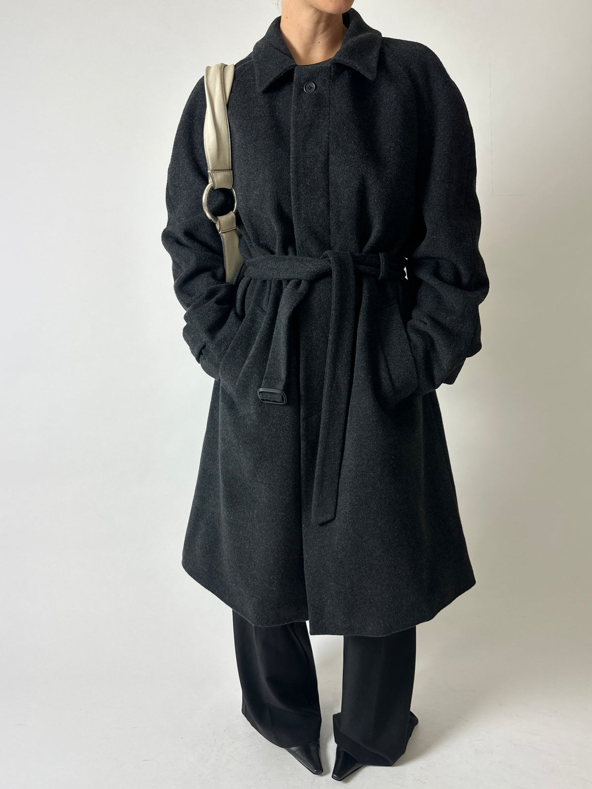 Wool belted coat | Dark grey