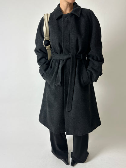 Wool belted coat | Dark grey