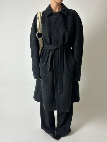 Wool belted coat | Dark grey