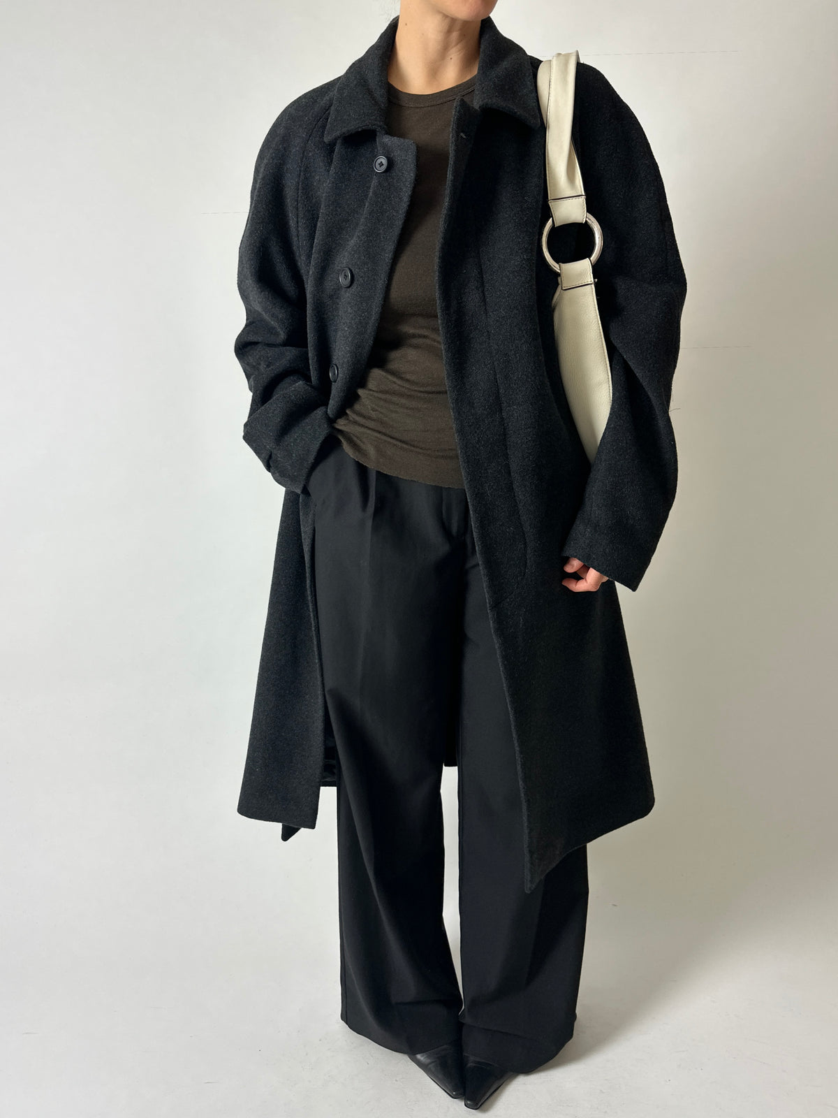 Wool belted coat | Dark grey