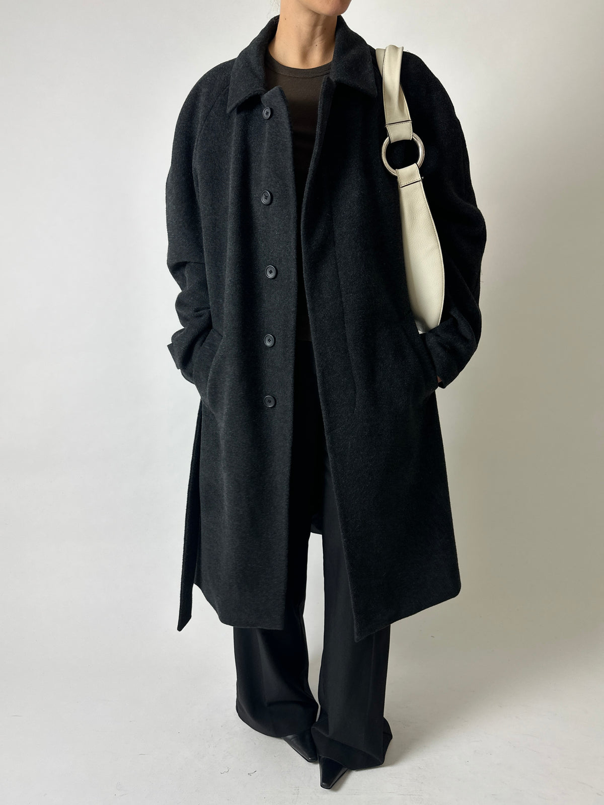 Wool belted coat | Dark grey