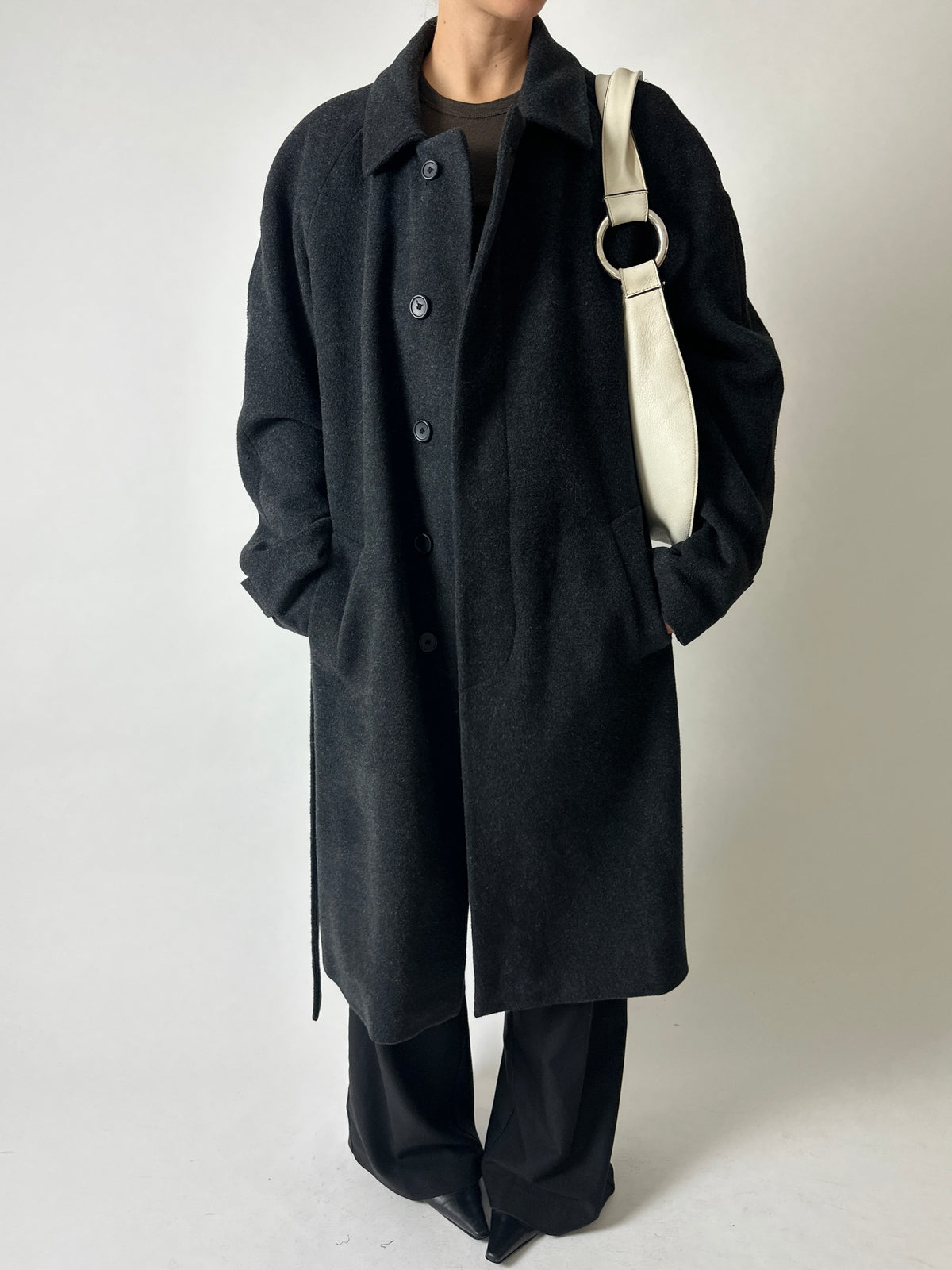 Wool belted coat | Dark grey