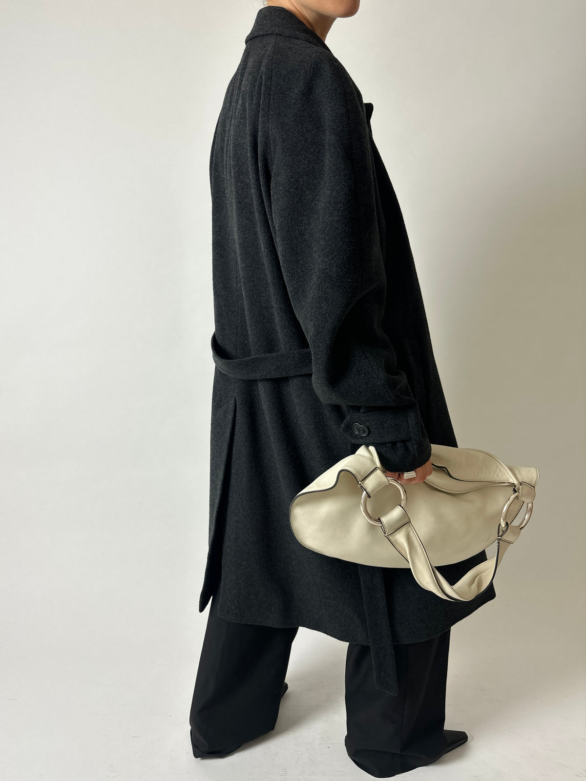 Wool belted coat | Dark grey