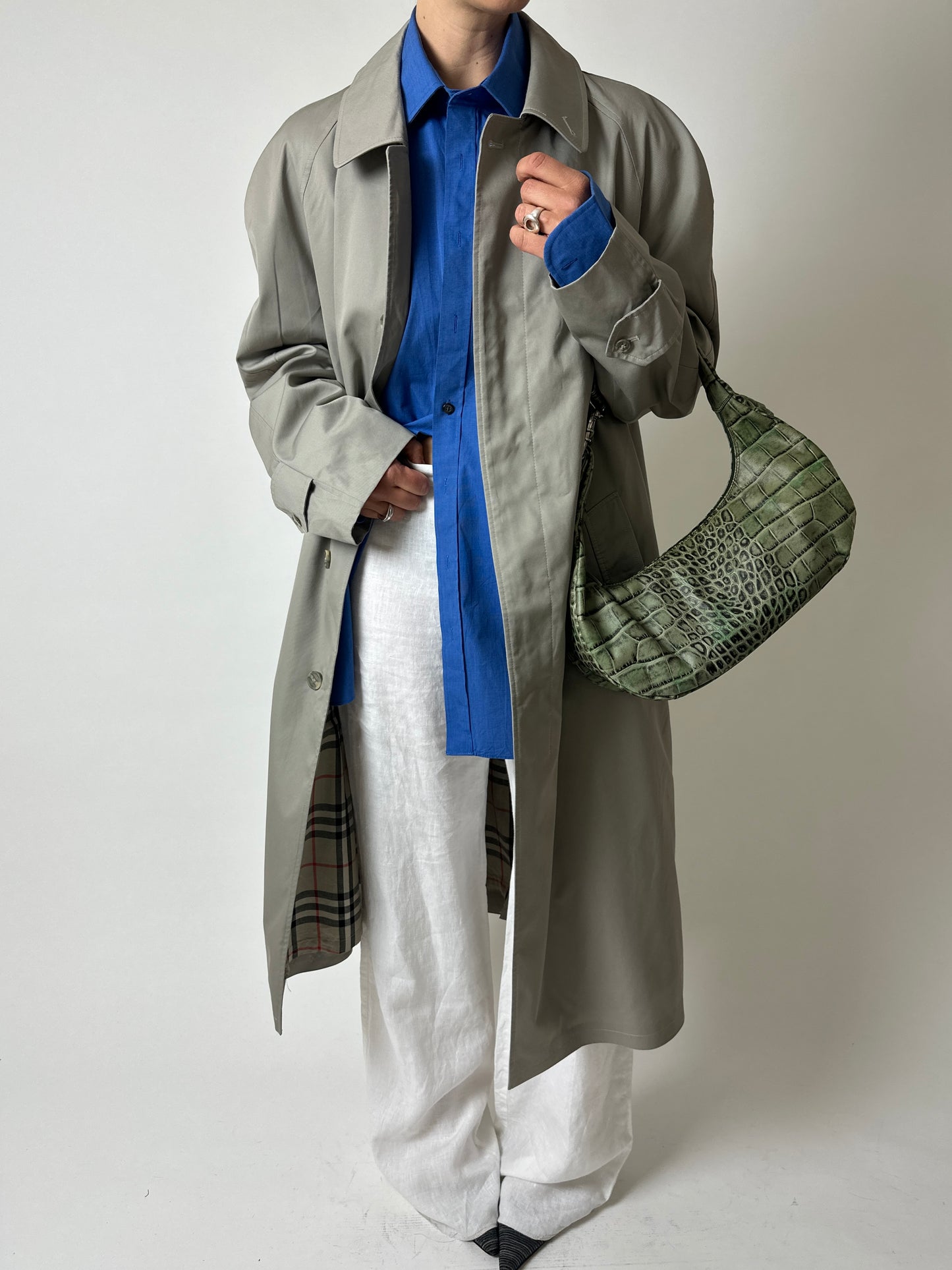 Long mac coat | Grey / beige
