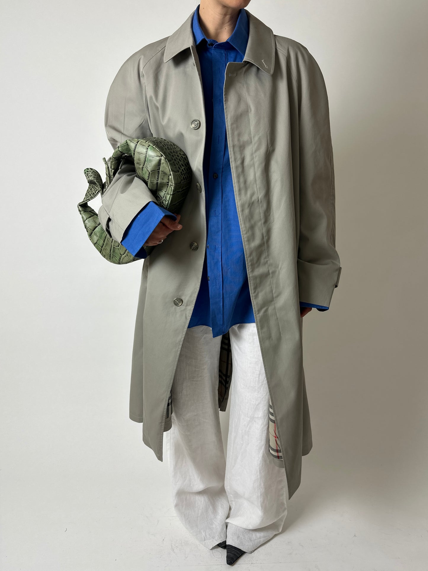 Long mac coat | Grey / beige