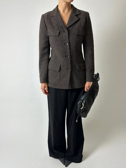 Woven wool blazer | Brown