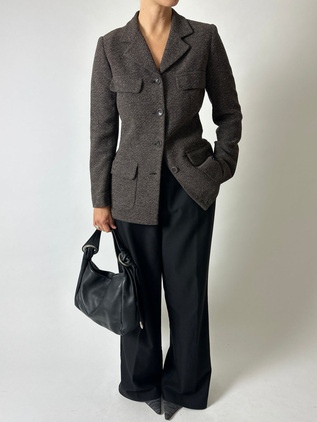 Woven wool blazer | Brown