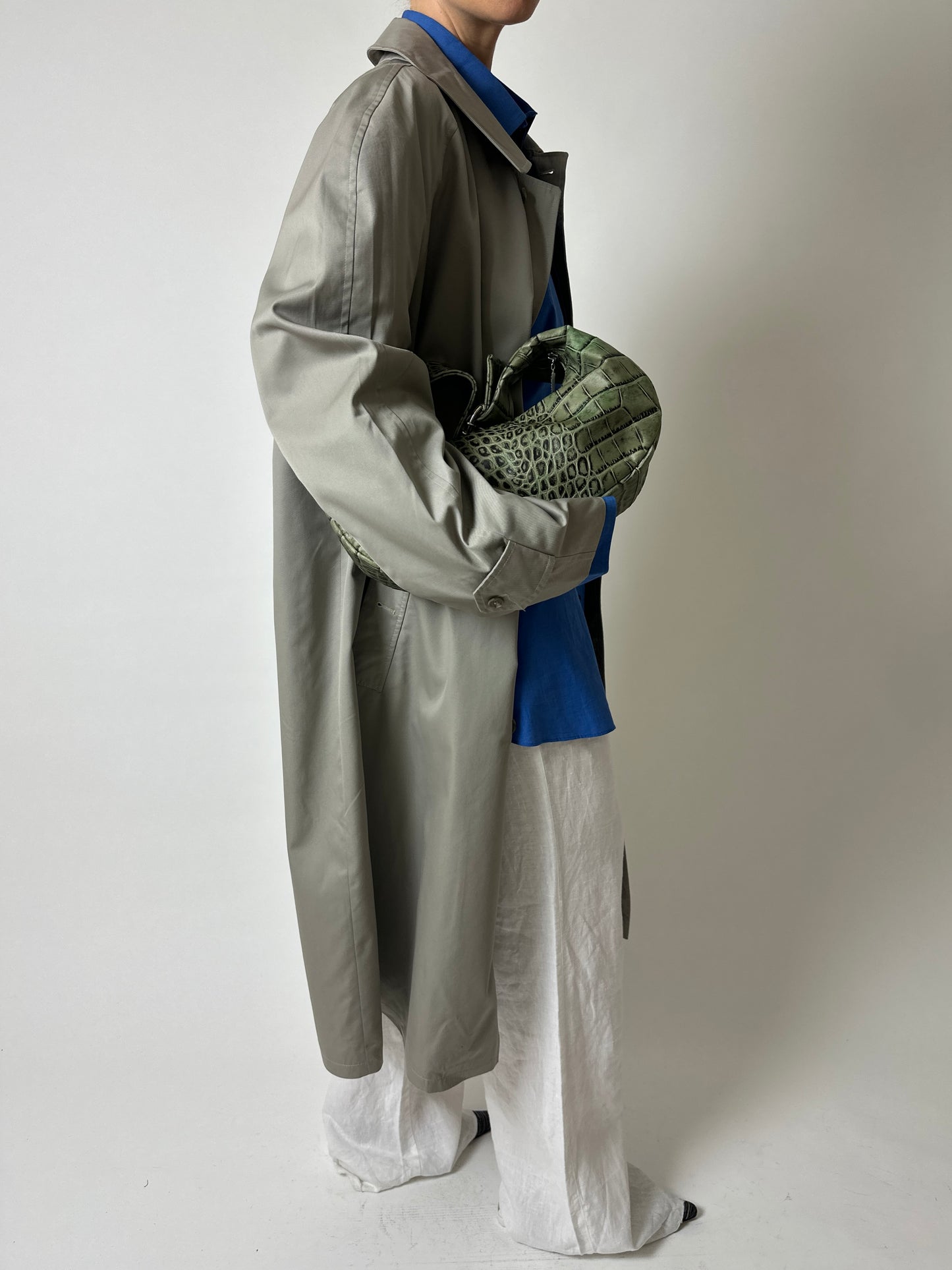 Long mac coat | Grey / beige