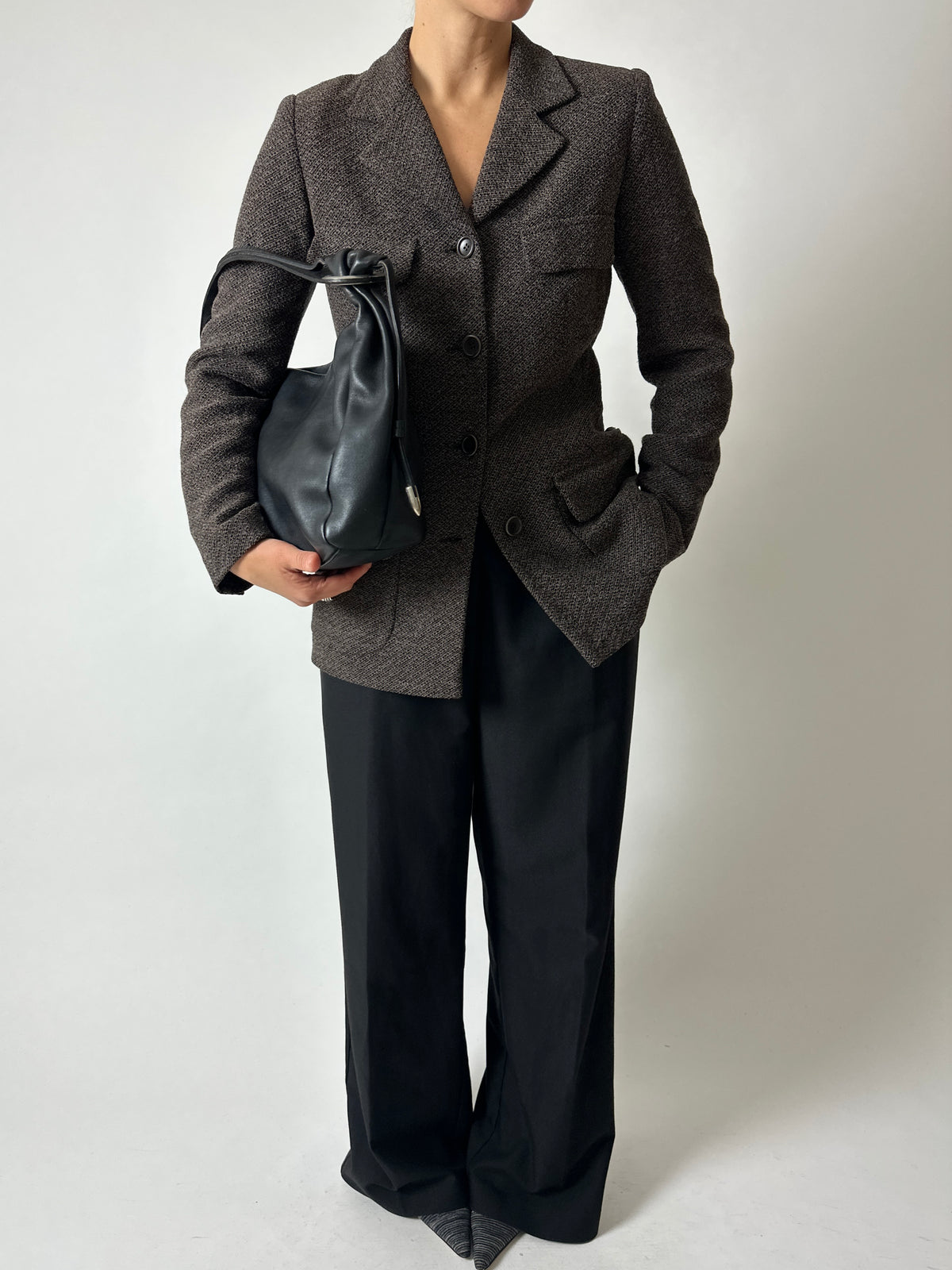 Woven wool blazer | Brown