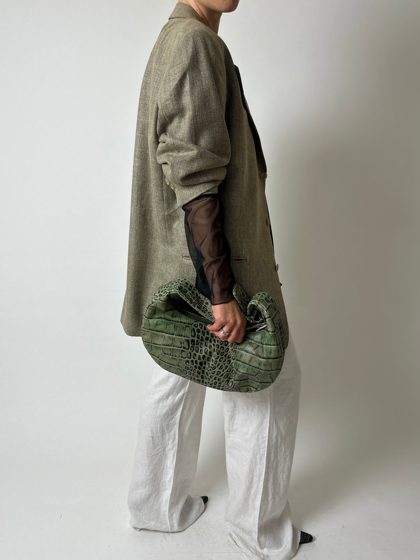 Oversized woven blazer | Beige / black