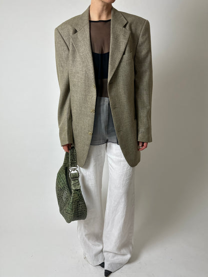 Oversized woven blazer | Beige / black