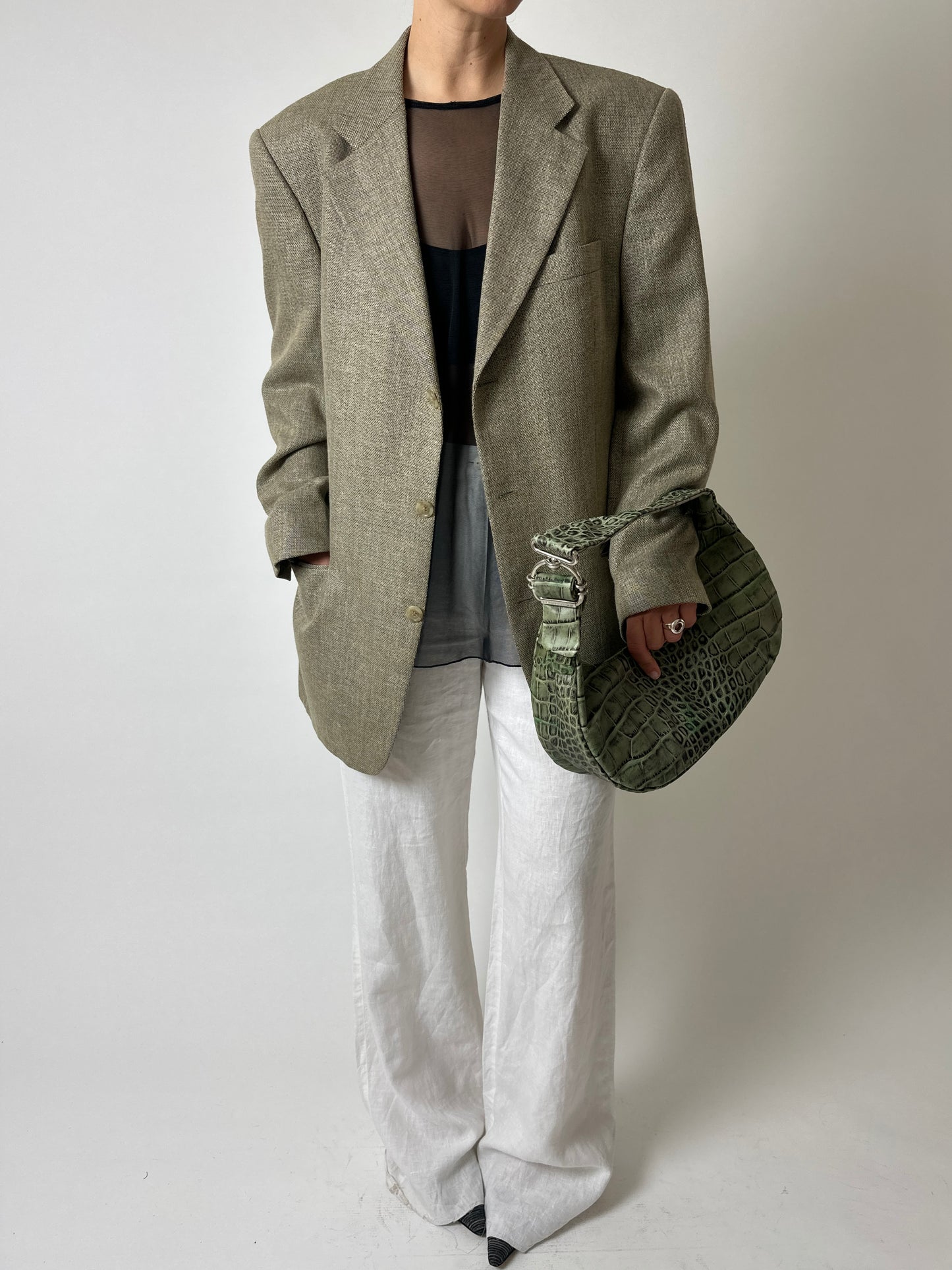 Oversized woven blazer | Beige / black