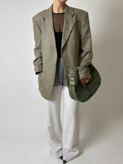 Oversized woven blazer | Beige / black