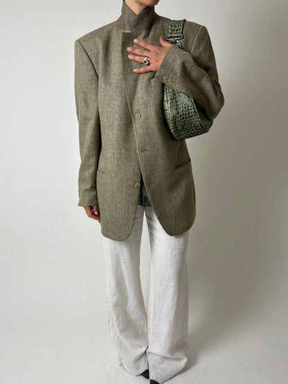Oversized woven blazer | Beige / black