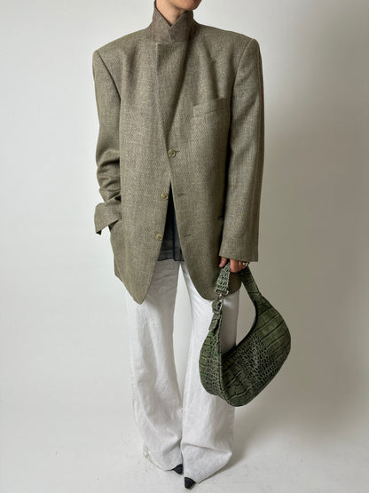 Oversized woven blazer | Beige / black